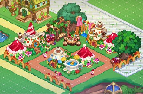 Cookie Run Kingdom Cottagecore, Cookie Run Kingdom House Layout, Cookie Run Kingdom Village Ideas, Cookie Run Kingdom Jellybean Farm Layout, Cookie Run Kingdom Layout Ideas Simple, Cookie Run Layout Ideas, Cookie Run Kingdom Build Ideas, Cookie Run Kingdom Layouts, Cookie Kingdom Layout