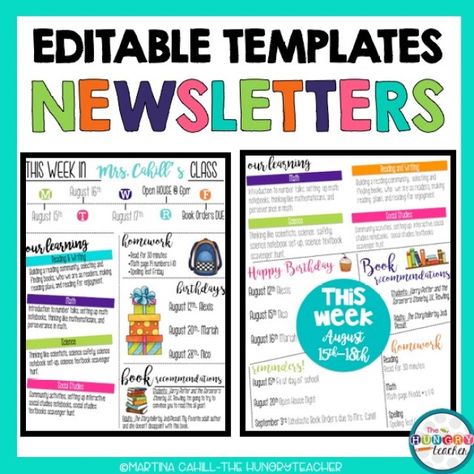 Editable Syllabus Templates, Editable Meet the Teacher Templates, and Editable Newsletter Templates - The Hungry Teacher Pto Newsletter Template Free, School Newsletter Template Free, Class Newsletter Template, Teacher Newsletter Template, Teaching Prek, News Letters, Preschool Organization, Syllabus Template, Class Newsletter