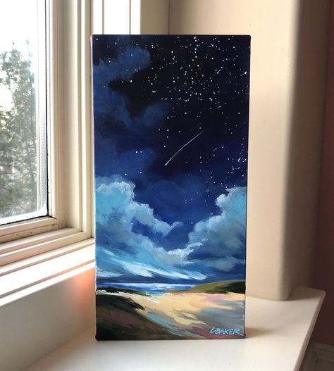 The Night Sky Painting, Night Sky Drawing, Canvas Painting Projects, Canvas Art Painting Abstract, Painting In Acrylic, Night Sky Painting, Color Drawing Art, Diy Abstract Canvas Art, Star Painting