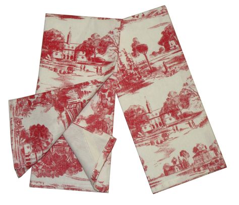 PRICES MAY VARY. Cotton Imported Set of 2 Dish Towels, Red Toile Print 17 by 27 Inch Towels Early American Pattern Colonial Williamsburg Pattern Machine washable Accent your kitchen with these high quality cotton red dish towels (17x27") from the Williamsburg Collection by India-Overseas-Traders. Since the 18th century, checks, stripes and toiles have been a staple of the American home. Always versatile, they were often used as window coverings, bed hangings, simple garments or slipcovrs. Today, Red Toile Christmas, French Country Dishes, French Country Color Palette, Toile Christmas, French Country Colors, French Country Fabric, Red Dishes, Red Toile, Red Towels