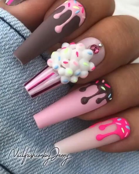 Candy Nails Designs, Barbie Nail Designs, 3d Nail Designs Acrylics, Candy Nail Art, Candy Nails, Cute Acrylic Nail Designs, Nail Art Designs Videos, Uñas Acrilicas, Luxury Nails