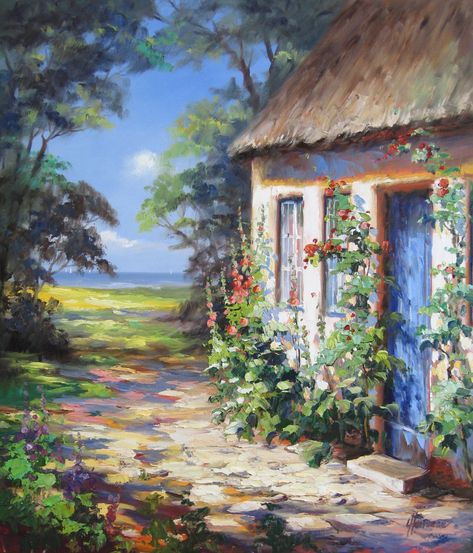 Ute Herrmann, 1969 | Romantic / Impressionist garden | Masterpieces | Tutt'Art@ Soyut Sanat Tabloları, Cottage Art, Nature Art Painting, Amazing Art Painting, Acrylic Pour, Pour Painting, Canvas Art Painting, Watercolor Landscape, Art Paint