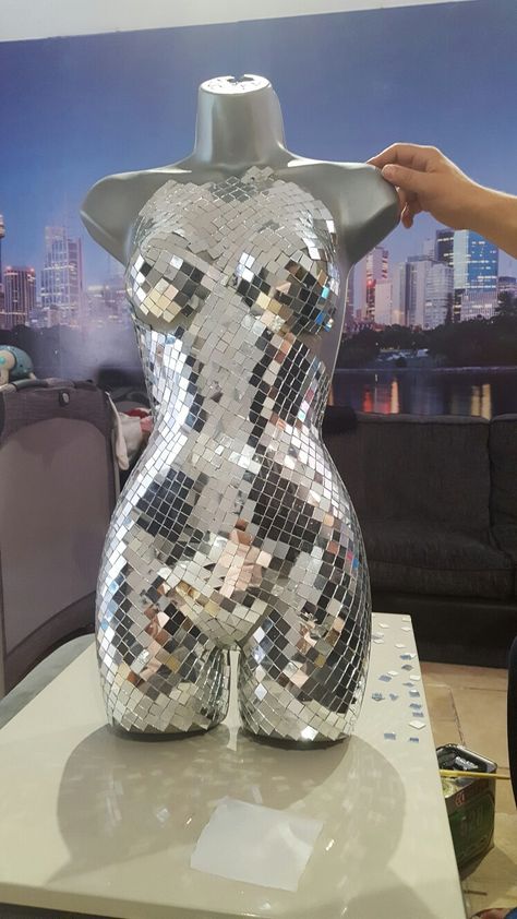 Mirror Mannequin, Diy Disco Ball, Mannequin Decor, Disco Decorations, Mannequin Art, Her Office, Funky Home Decor, Mirror Mosaic, Glam Decor