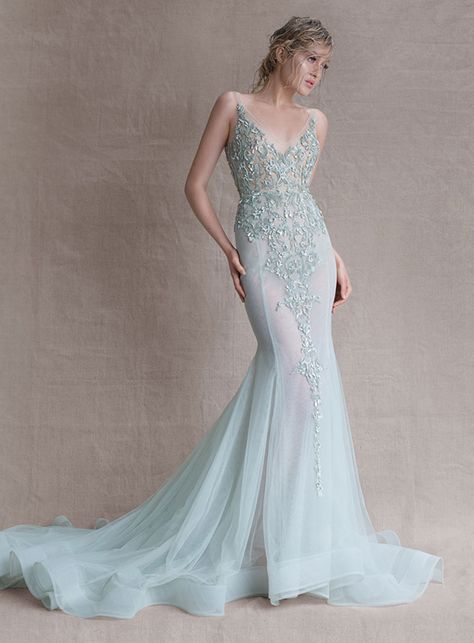 Pale blue Paolo Sebastia Exquisite wedding dress www.finditforweddings.com Haute Couture Disney Princess Wedding, Wedding Dresses Whimsical, Paolo Sebastian, Henna Tattoo Hand, Dress Couture, Unconventional Wedding Dress, Unconventional Wedding, Blue Wedding Dresses, Blue Gown