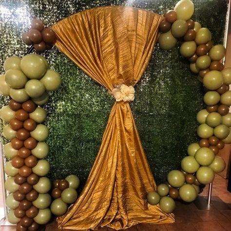 Eucalyptus, brown and gold balloon backdrop ring arch. Balloon Backdrop, Balloon Decor, Gold Balloons, Balloon Decorations, Arch, Balloons, Ring, Gold, Quick Saves