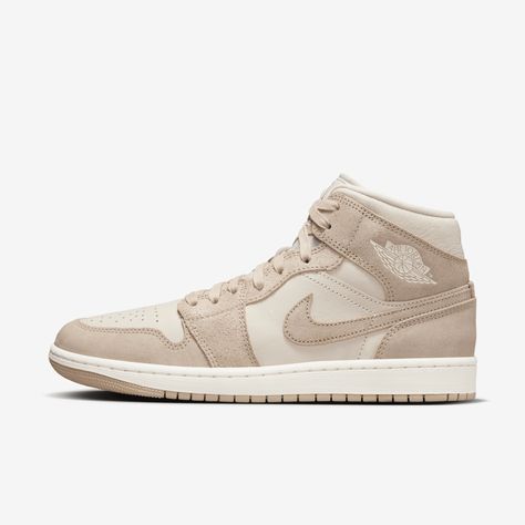 Up your AJ1 game. This luxe, tonal edition features stonewashed suede, heritage leather, and waxed laces. Lace up and hit that tunnel. Tan Jordan 1 Outfit Women, Trendy Jordans For Women, Shoes Jordan Women's, Neutral Jordans, Cute Nike Shoes For Women, Shoes For Teenage Girl, Jordan 1s Women, Women Air Jordans