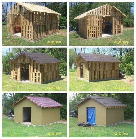 Pallet Shed Ideas, Pallet Cabin, Casa In Pallet, Pallet Shed Plans, Pallet Barn, Pallet Building, Pallet Shed, Koti Diy, Pallet House