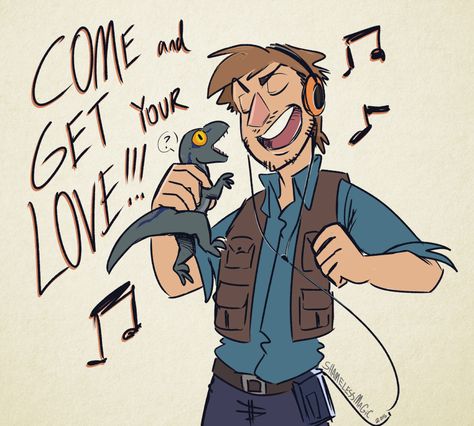 Jurassic World - Owen & his mixed tape! Owen Grady Fanart, Jurassic Park Fanart, Jurassic World Fanart, Owen Grady, Blue Jurassic World, Legendary Pictures, Jurrasic Park, Peter Quill, Funny Marvel Memes