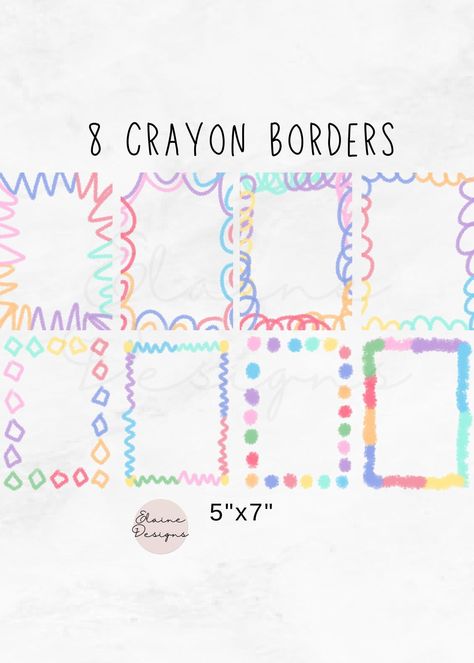 One Line Border Design, Digital Crayon Art, Doodle Art Borders, Cute Crayon Doodles, Rainbow Border Design, Frame Border Design Png, Doodle Frames And Borders, Borders For Cards, Scrapbook Ideas For School Projects