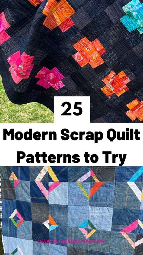 25+ Modern Scrap Quilt Patterns - Scrap Fabric Love Modern Scrap Quilt Patterns, Scrap Quilts Ideas, Scrap Quilts Patterns Leftover Fabric, I Spy Quilt, Log Cabin Quilt Blocks, Heart Quilt Pattern, Denim Quilt, Scrappy Quilt Patterns, Cute Quilts