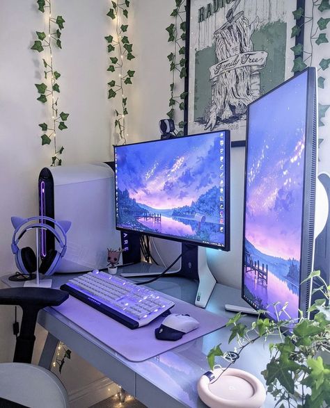 Game Set Up Aesthetic, Pc Gamer Setup Girl, Gaming Room Setup Girl, Gaming Set Up Aesthetic, Setup Gamer Girl, Girl Gaming Setup, Gamer Girl Desk, Gamer Girl Room, Gamer Girl Setup