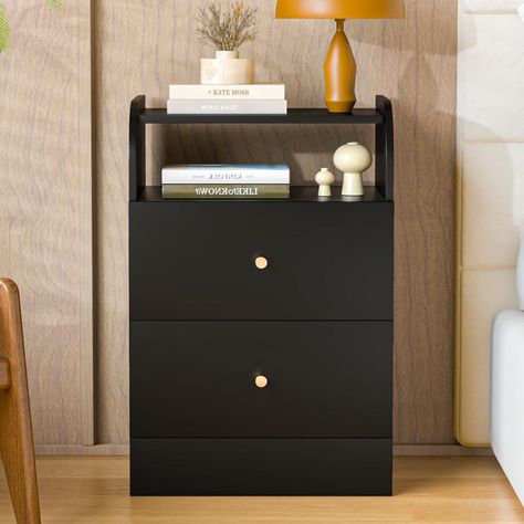 PRICES MAY VARY. 【Perfect size】The nightstand size is 15.75*11.81*23.62IN, which is specially designed for small apartments. It can be placed not only beside the bed as a nightstand, but also in the living room, porch and other small spaces. 【Safe& Reliable】Our bedside tables are made of high quality wood, thick board and delicate grain veneer, with a delicate touch and clear texture, beautiful and practical.And the corners are designed in a circular shape to prevent injuries during use. 【Safe& Small Spaces Storage, Modern Night Table, Black Bedside, Bedside Furniture, Table For Bedroom, Black Nightstand, Black Bedside Table, Bedroom Small, Small Space Storage