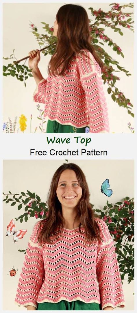 Wave Top Free Crochet Pattern Wavy Sweater Crochet Pattern, Crochet Wave Sweater Pattern, Wavy Crochet Pattern Free, Crochet Ripple Sweater Pattern, Crochet Wavy Sweater Pattern Free, Crochet Wave Top, Crochet Wave Sweater, Wave Crochet Pattern, Crochet Wave Pattern