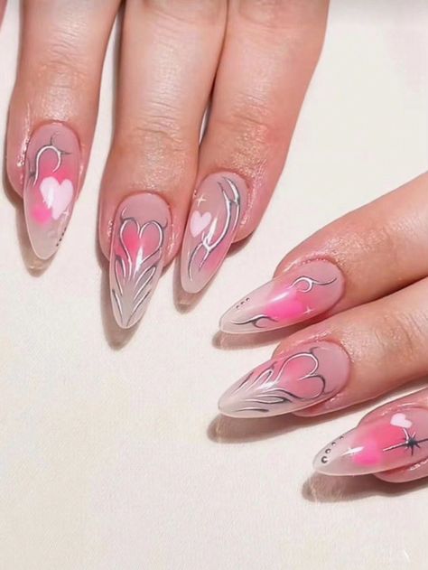 Multicolor  Collar   Animal,Geometric,Striped 3D Nails Embellished   Beauty Tools Heart Pattern Design, Cute Acrylic Nail Designs, Soft Nails, Nail Swag, Gem Nails, Nail Length, Nails Desing, Nailed It, False Nail