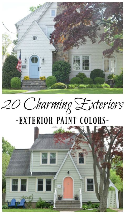 20 Charming Exteriors and Exterior Paint Colors Exterior Paint Colors For Cottage Style Homes, Colonial House Exterior Paint Colors, New England Homes Exterior, New England Exterior, Cottage Exterior Colors, New England House, Colonial House Exteriors, Exterior Color Palette, New England Farmhouse