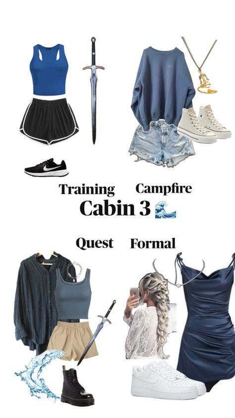 Poseidon Outfit, Children Of Poseidon, Cabin 3 Poseidon, Cabin Outfit, Percy Jackson Cabins, Percy Jackson Outfits, Runners Outfit, Percy Jackson Art, Percy Jackson Books