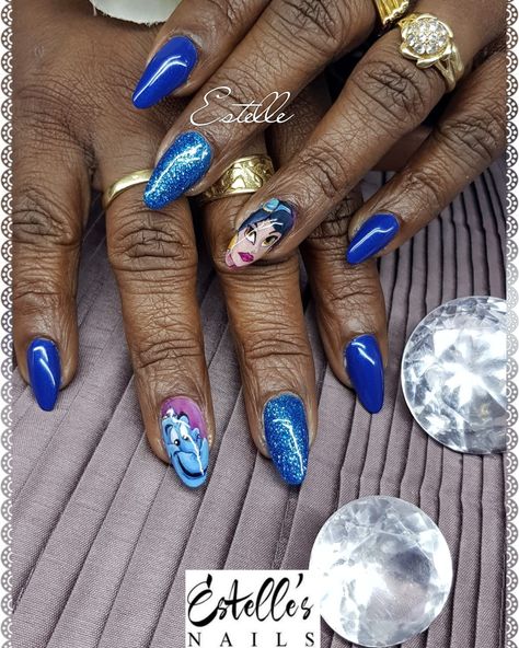 Acrylic Nails with Ezflow Nails System hd powder and Disney gel nail art Aladin Disney Gel Nails, Nail Art Disney, Gel Nail Art, Gel Nail, Turquoise Ring, Gel Nails, Acrylic Nails, Nail Art, Turquoise