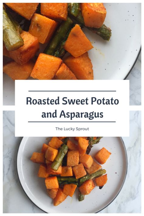 Roasted Sweet Potatoes And Asparagus, Sweet Potatoes And Asparagus, Potatoes And Asparagus, Sweet Potato Side Dish, Sweet Potato Sides, Potato Side Dish, Seasonal Vegetables, Whole Foods Plant Based, Roasted Asparagus