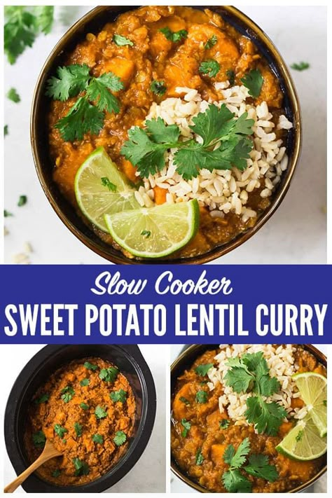 Sweet Potato Curry Slow Cooker, Lentil And Potato Curry, Slow Cooker Curry Lentils, Red Lentil Sweet Potato Curry, Curry With Sweet Potatoes, Lentil Curry Coconut Milk, Sweet Potato Lentil Coconut Curry, Sweet Potato Lentil Curry, Red Lentil Curry