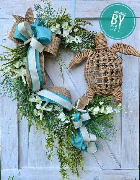 Seahorse Wreath, Turtle Wreath, Sea Wreath, Seaside Wreath, Gullah Art, Coastal Wreaths, Seashell Wreaths, Tropical Xmas, Diy Wreaths Decor