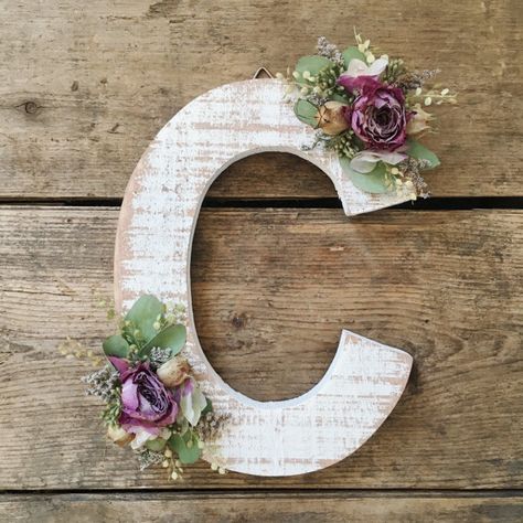 Diy Letter Decor, Paper Flower Letters, Wooden Letters Decorated, Woodland Nursery Girl, Letter Wall Decor, Natural Dried Flowers, Shabby Chic Boho, Letter Decor, Nursery Letters