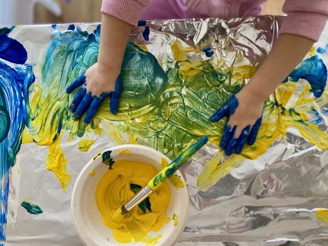 Painting On Foil, Paint Ideas For Kids, New Painting Ideas, Foil Painting, Painting Ideas For Kids, Art Area, Art Camp, Painting Plastic, New Painting