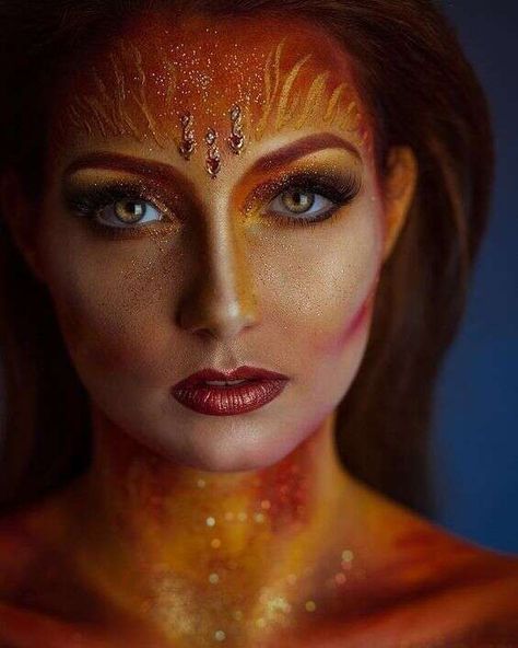 (ad) Find beauty  ,  makeup  workshops and product ... Elements Photoshoot, Phoenix Makeup, Dragon Makeup, Phoenix Costume, Fire Costume, Fire Makeup, Circus Makeup, Halloweenský Makeup, Red Ginger