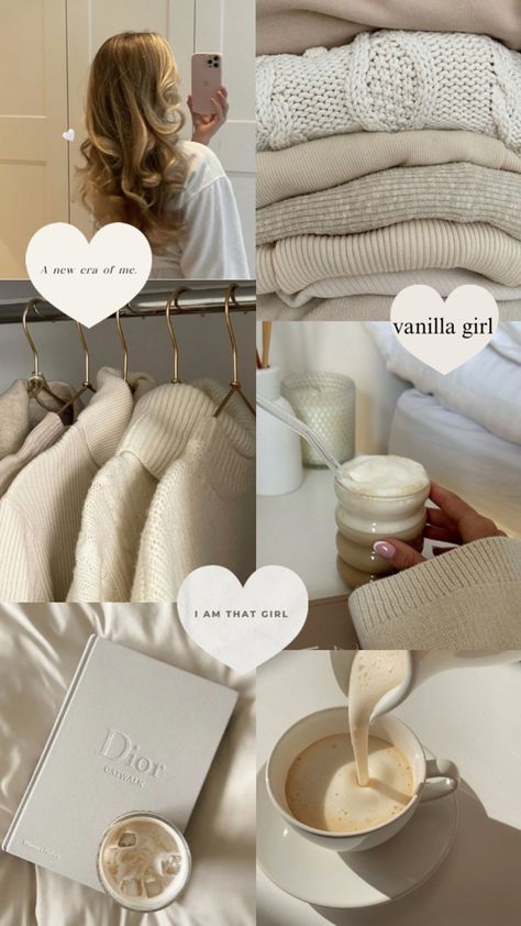 vanilla girl, collage, daily affirmations, vanilla girl collage #vanillagirl #collage #vanillacollage #dailyaffirmations Vanilla Girl Collage, It Girl Collage, A New Era Of Me, Cosy Room, Girl Background, Cream Aesthetic, Bedroom Decor Inspiration, Pinterest Room Decor, Vanilla Girl