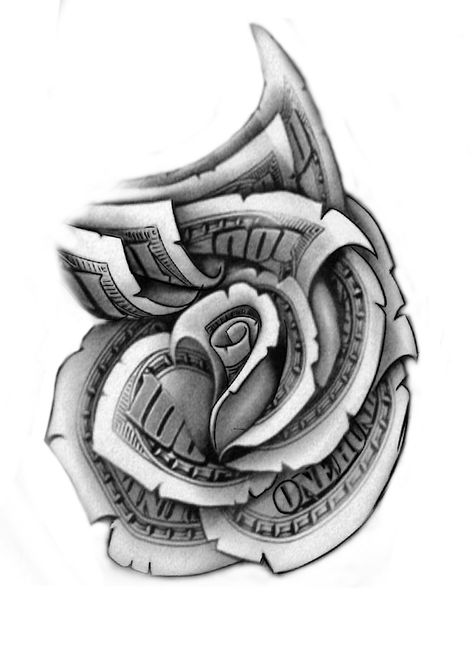 Flower Money Tattoo, Money Rose Drawing, Tattoo Para, Money Rose Tattoo, Best Neck Tattoos, Money Rose, Samurai Tattoo Design, Money Tattoo, Norse Tattoo