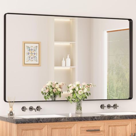 Amazon.com: Keonjinn Black Mirrors for Wall, 60” x 36” Large Matte Black Bathroom Mirrors for Over Sink, Rounded Rectangle Farmhouse Vanity Mirror, HD Tempered Glass Modern Decorative Mirror(Horizontal/Vertical) : Home & Kitchen Black Bathroom Mirrors, Rectangle Bathroom, Over Sink, Rounded Rectangle, Bathroom Mirrors, Bathroom Vanity Mirror, Black Bathroom, Wall Mirror, Vanity Mirror