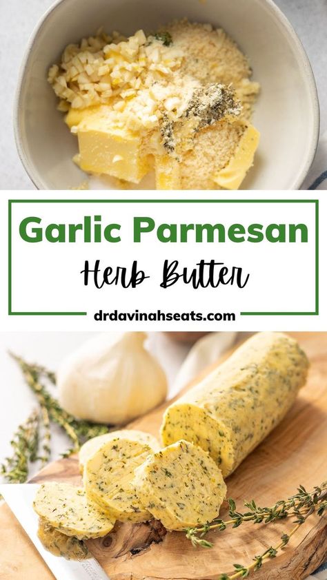 Make this Garlic Parmesan Herb Butter Recipe for steak in just 5 minutes. You can use it as a finishing touch on my air fryer steak or pan-seared steak recipe for extra flavor. You can also enjoy this simple recipe as a garlicky, buttery base for air fryer Cajun shrimp and garlic butter chicken. Ready in two-steps, but instructions for how to roll compound butter are included too! Discover more quick and easy recipes for your family at https://drdavinahseats.com/. Garlic Butter For Steak, Air Fryer Cajun Shrimp, Butter For Steak, Steak Butter Recipe, Herb Butter For Steak, Flavored Butter Recipes, Butter Recipes Homemade, Herb Butter Recipe, Seasoned Butter