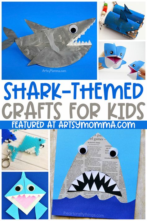 Celebrate Shark Week or an ocean theme with these fun & cute shark crafts for kids! #craftsforkids #oceancrafts #artsymommadotcom Shark Crafts For Kids, Shark Week Crafts, Shark Sewing, Shark Crafts, Water Study, Water Unit, Ocean Craft, Zoo Crafts, Ocean Ideas