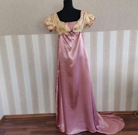 Regency Era Dress, Coronation Robes, 1800's Dress, Bridge Dress, Regency Gown, Regency Era Fashion, Regency Dress, Silk Satin Fabric, Cottagecore Fashion