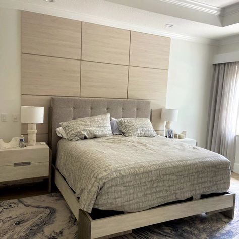 Simple panels behind this bed gave the room a hotel feel. I don't know about you , but I love staying in hotels. What I'd love even more is going to bed every night feeling like I was staying at a hotel. #designsbytiffanyminka #tiffanyminkawall Hotel, Bed, Wall