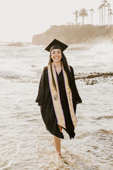 Beachy Graduation Pictures, College Graduation Beach Pictures, Beach Graduation Pictures Cap And Gown, Beach College Graduation Pictures, Grad Photoshoot Beach, Grad Beach Pictures, Beach Graduation Pictures Senior Pics, Beach Grad Photos, Graduation Aesthetics