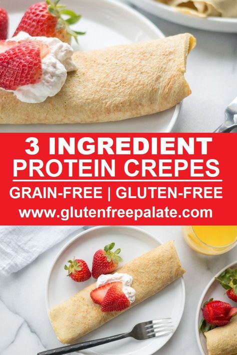 Three ingredient Protein Crepes that are low-carb, light, and perfect for making a high protein breakfast or snack. You are going to love these grain-free crepes! #glutenfree #crepes #grainfree #breakfast #lowcarb Protein Crepes Low Carb, High Protein Grain Free Breakfast, High Protein Crepes, Protein Crepes Recipe, Low Carb Crepes, Protein Crepes, Low Carb Crepe, Low Carb Frittata, Bulking Meals