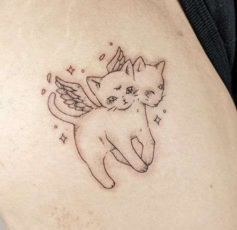 Cat With Wings, Pixie Tattoo, Cute Tattoo, Funky Tattoos, Kawaii Tattoo, Doodle Tattoo, Cute Little Tattoos, Cute Tiny Tattoos, Angel Cat