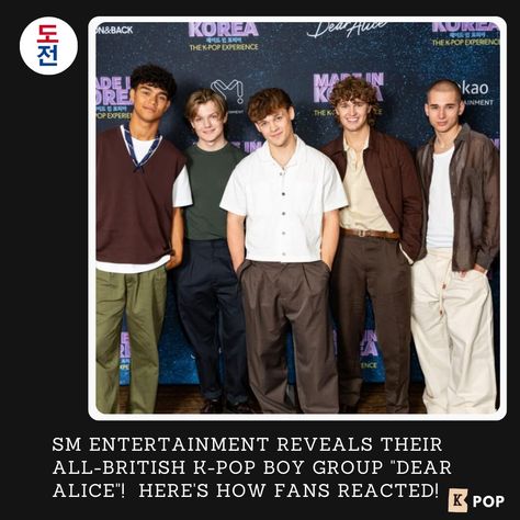 SM Entertainment reveals their all-British K-pop boy group "Dear Alice"! Here's how fans reacted! This has now becoming a trend with the big three K-pop companies, YG Entertainment, HYBE, and Sm Entertainment focusing on the international audience. This past weekend, SM Entertainment revealed their all-British boy band "Dear Alice". We introduce all the members and how fans are reacting to this news! Visit our site for member profiles and fan reactions! --- #dojeonmedia #dojeon #도전미디어 #도전 ... Dear Alice, The Big Three, Pop Boy, Sm Entertainment, British Boys, Big Three, Boy Group, Boy Band, Yg Entertainment