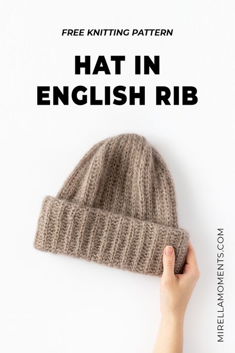 Hat in English rib | Knitting pattern Knitted Hat For Beginners, Easiest Knitting Projects For Beginners, Knitting Patterns For Beanies, Knitted Hat Tutorial, Short Beanie Knitting Pattern, Knitting Toque Pattern Free, Knit Pattern Hat, Knitting Hat Tutorial, How To Knit Hat