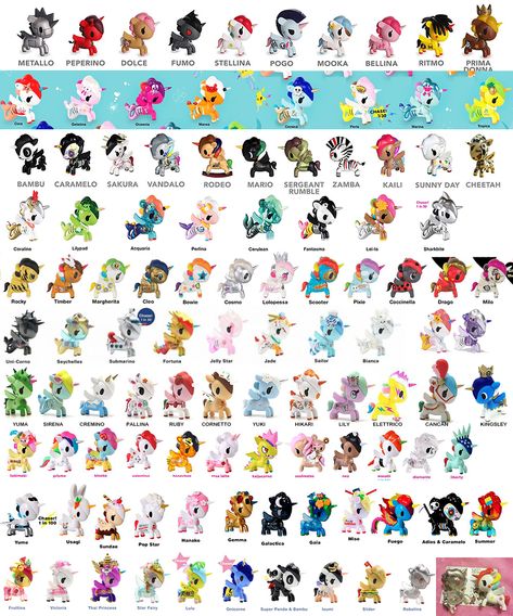 Tokidoki Unicorno Series 1, Hello Kitty X Tokidoki, Toki Doki Unicorno, Tokidoki Plushies, Mermicorno Tokidoki, Tokidoki Aesthetic, Tokidoki Figures, Tokidoki Stickers, Tokidoki Tattoo