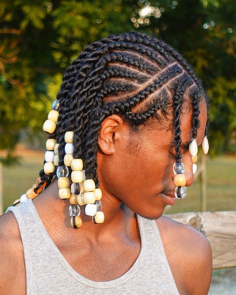 Are you feeling the heat yet?☀️ - Style: “Fulani Twists” by @anastaciaplus - - - - - #afro #braids #twists #hairstyle #blackhairstyles #curls #curlyhair #hairgrowth #blackhair #naturalhair #ahmedreynolds #toktotarik #coils #afrohair #afrotok #type4hair #fyp #foryou #viral #aesthetic Dread With Beads, Fulani Braids Men, Fulani Twists, Twists With Beads, Cornrows Beads, Beaded Braids, Dreads Short Hair, Rope Twist Braids, Hair Shopping