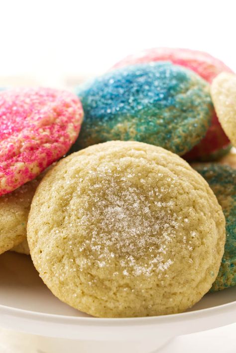 Soft and tender with a sweet buttery flavor, these soft sugar cookies are tasty and colorful with a sugar sprinkle topping! Sugar Cookies With Sprinkles On Top, Sugar Sprinkle Cookies, Sweetie Cookies, Blueberry Rhubarb Jam, Blueberry Rhubarb, Bakery Chocolate Chip Cookies, Sugar Cookies With Sprinkles, Italian Wedding Cookies, Buttery Sugar Cookies