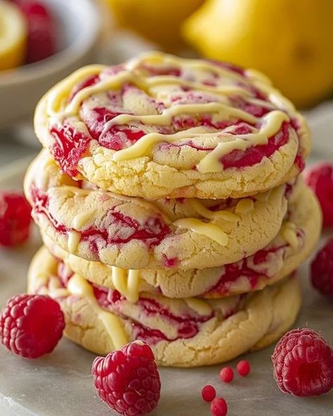 White Chocolate Lemon Raspberry Cookies - Delicious Recipe - optimal recipes Lemon Raspberry Cookies Recipe, Lemon Raspberry Cookies, Optimal Recipes, Raspberry Cookie Recipes, Fruity Cookies, Cookies Lemon, Chocolate Lemon, White Chocolate Recipes, Parfait Desserts