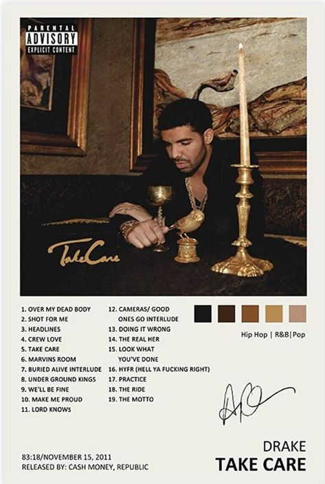 Drake Take Care Album, Drake Poster, Drake Album Cover, Drakes Album, Music Bedroom, Rap Album Covers, Cool Album Covers, Music Album Art, Poster Bedroom