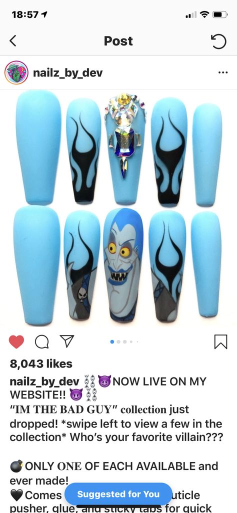 Hades Inspired Nails, Hades Nails Art, Hades Nails Disney, Hercules Nail Art, Hercules Nails, Hades Nails, Disney Nails Villains, Disney Villains Nails, Villian Nails