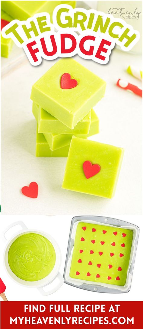 grinch fudge Grinch Fudge Easy, Whoville Food Ideas, Whoville Desserts, Grinch Fudge Recipe, Grinch Deserts, Grinch Themed Desserts, Whoville Food, Grinch Party Ideas Food, Grinch Snacks For Kids