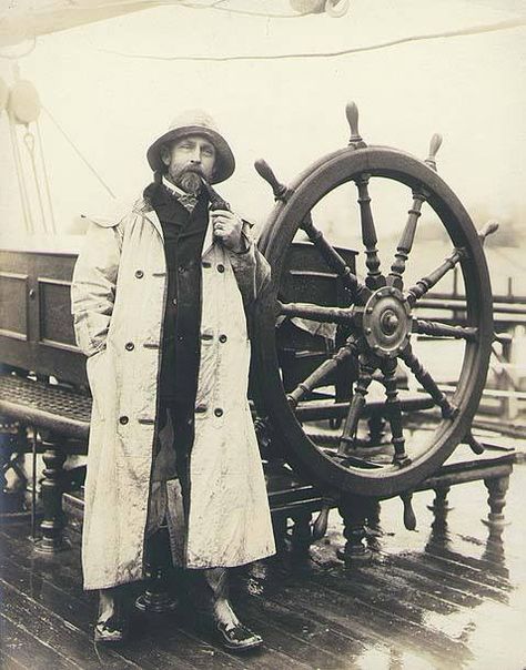 Sea Captain, 1901 Sweet Rain, Sea Captain, Salt Air, Foto Vintage, Foto Art, A Ship, Spinning Wheel, Tall Ships, Rain Coat