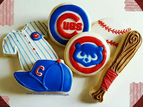 Chicago Cubs Cookies Chicago Cubs Cookies Decorated, Cubs Cookies Decorated, Cubs Cookies, Sport Cookies, Cookie Shapes, Royal Cookies, Cookie Decorations, Decorating Cookies, Graduation Cookies