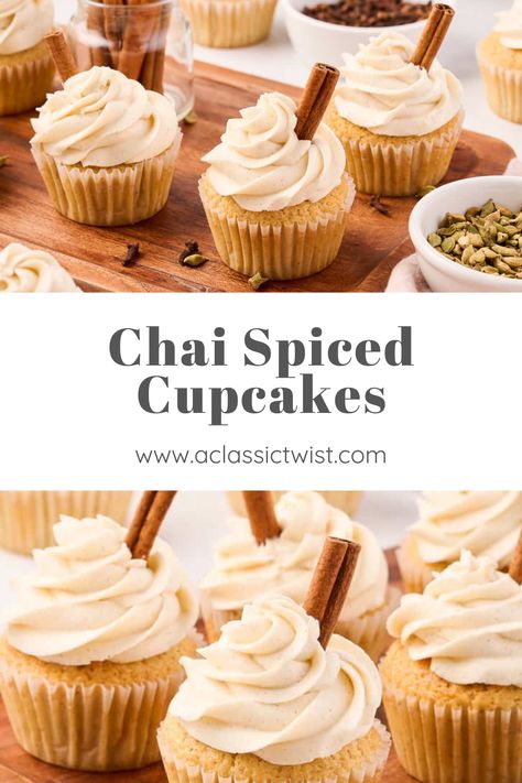 Chi Cupcakes, Vanilla Chai Cupcakes, Chai Spice Cupcake Recipes, Chai Tea Cupcakes, Chia Cupcakes, Chai Spice Cupcakes, Spicy Cupcakes, Chai Cupcakes, Chai Tea Cupcakes Recipe