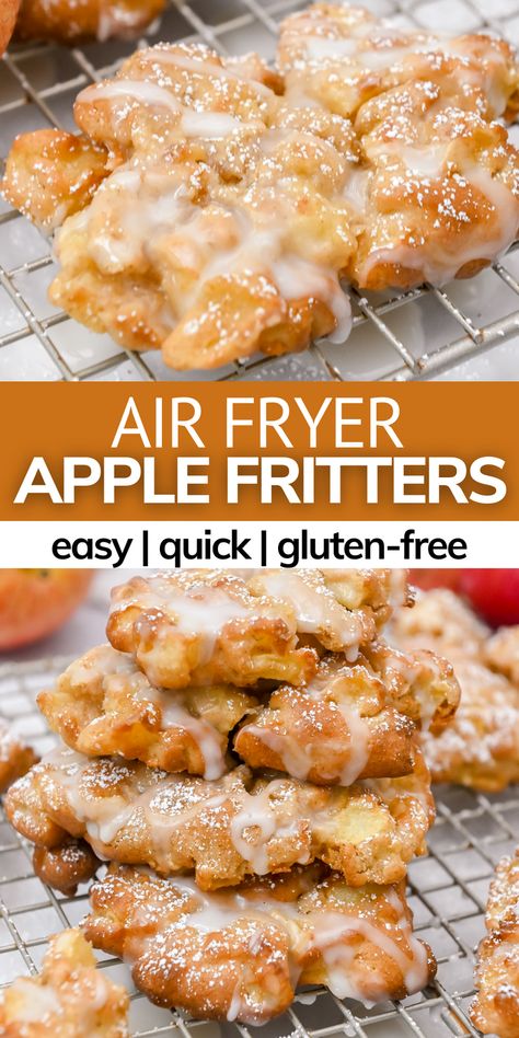 Air Fry Cinnamon Apples, Apple Donuts Recipe Gluten Free, Vegan Apple Fritters Air Fryer, Air Fry Fruit Recipes, Air Fryer Fried Apples, Easy Apple Desserts In Air Fryer, Air Fryer Amish Onion Fritters, Air Fried Dessert Recipes, Air Fryer Apple Fritters Recipe Easy